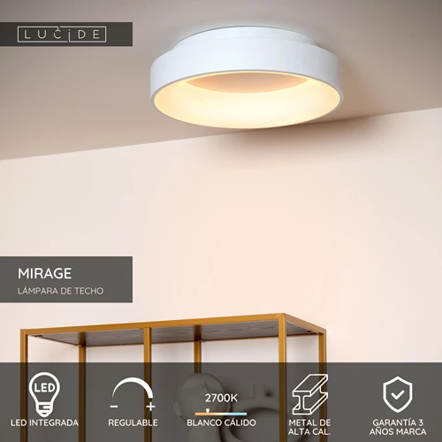 Lucide MIRAGE - Lámpara de techo - Ø 45 cm - LED Regul. - 1x33W 2700K - Blanco - USP